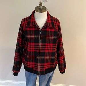 Vintage Pendleton red plaid wool zip front jacket size M petite
